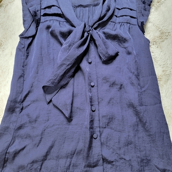 Ann Taylor Loft Navy Blue Sleeveless Ruffle Cap Sleeve Tie Neck Accent XS - Picture 5 of 9